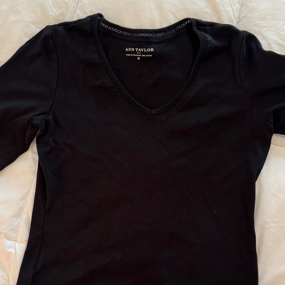 Ann Taylor Classic Black Long Sleeve Top S